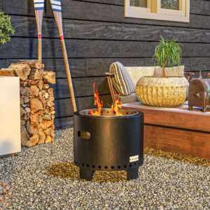 Bålfad røgfri bordbålplads Ø45 cm med håndtag og ildstang ideel til have og camping metal sort