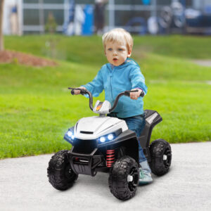 Elektrisk ATV til Børn, 12V Børne-ATV med 4-hjulsophæng, MP3-musikafspiller, Børnekøretøj med Forlygte, Frem- og Bakgear, Til 3-5-årige, 5 km/t, Metal, Hvid