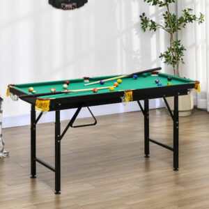 Sammenklappeligt Poolbord 140 x 60 x 55-75 cm Bordbillard med tilbehør 2 køer 16 bolde til unge voksne grøn
