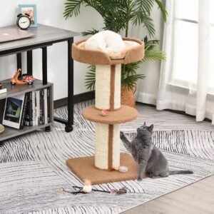 Kradsetræ med aftagelig hynde, op til 30 kg, Kradsetræ, Kradsetræ med platform, Robust, Sisal, Lysebrun, 45 x 45 x 91 cm