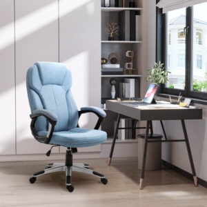 Executive kontorstol, ergonomisk skrivebordsstol, højdejusterbar, lyseblå hør, 66x75x110-120cm for komfortabelt arbejde