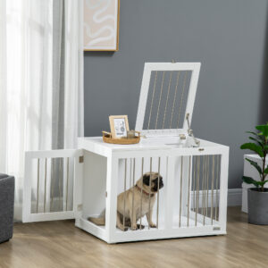 Hundebur til mellemstore hunde 80 x 50 x 56,5 cm med døre og transportfunktion i hvid