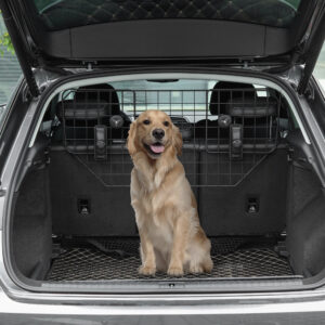 Hundebeskytter Universal Bagagerumsbeskytter Justerbar Skillevæg Metal Sort (90-120) x 40,5 cm til sikker rejse med hunde