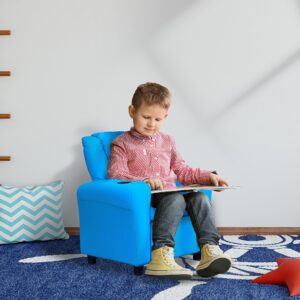 Lænestol til børn, minisofa til børn 3-6 år, blå med kopholder, 62x52x69cm, ideel til legerum