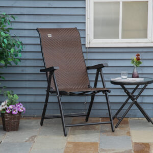 Klapstol i polyrattan med armlæn, 7-trins justerbar ryglæn til have, balkon, terrasse, 58 x 71 x 111 cm