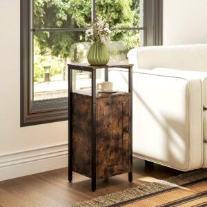 Sidebord, Sofabord i Industridesign, Sofabord med Justerbar Hylde, til Stue, Soveværelse, 34 x 30 x 80 cm, Rustik Brun