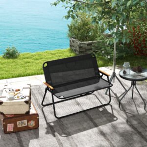 Sæt med 2 havebænke, foldbar campingbænk, lasteevne op til 220 kg, til camping, terrasse, net, sort, 108 x 65 x 73 cm