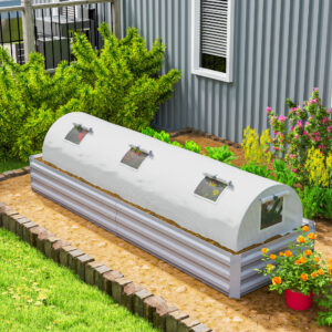 Drivhus med rullevindue, rundt tag, vintersikkert filmdrivhus af stål, vandafvisende drivhus til altan, tomathus med UV-beskyttelse, 300x80x45cm tomatdrivhus til grøntsager, grøn