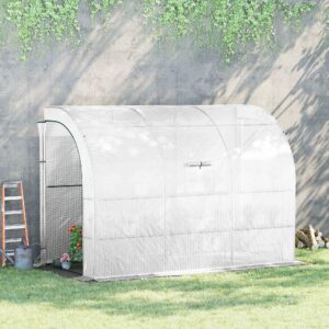 Udendørs drivhus med hylder og vinduer, vintersikkert filmdrivhus af stål, vægmonteret drivhus til altan, have, tomathus 300x150x213cm tomatdrivhus til grøntsager, blomster, planter, hvid