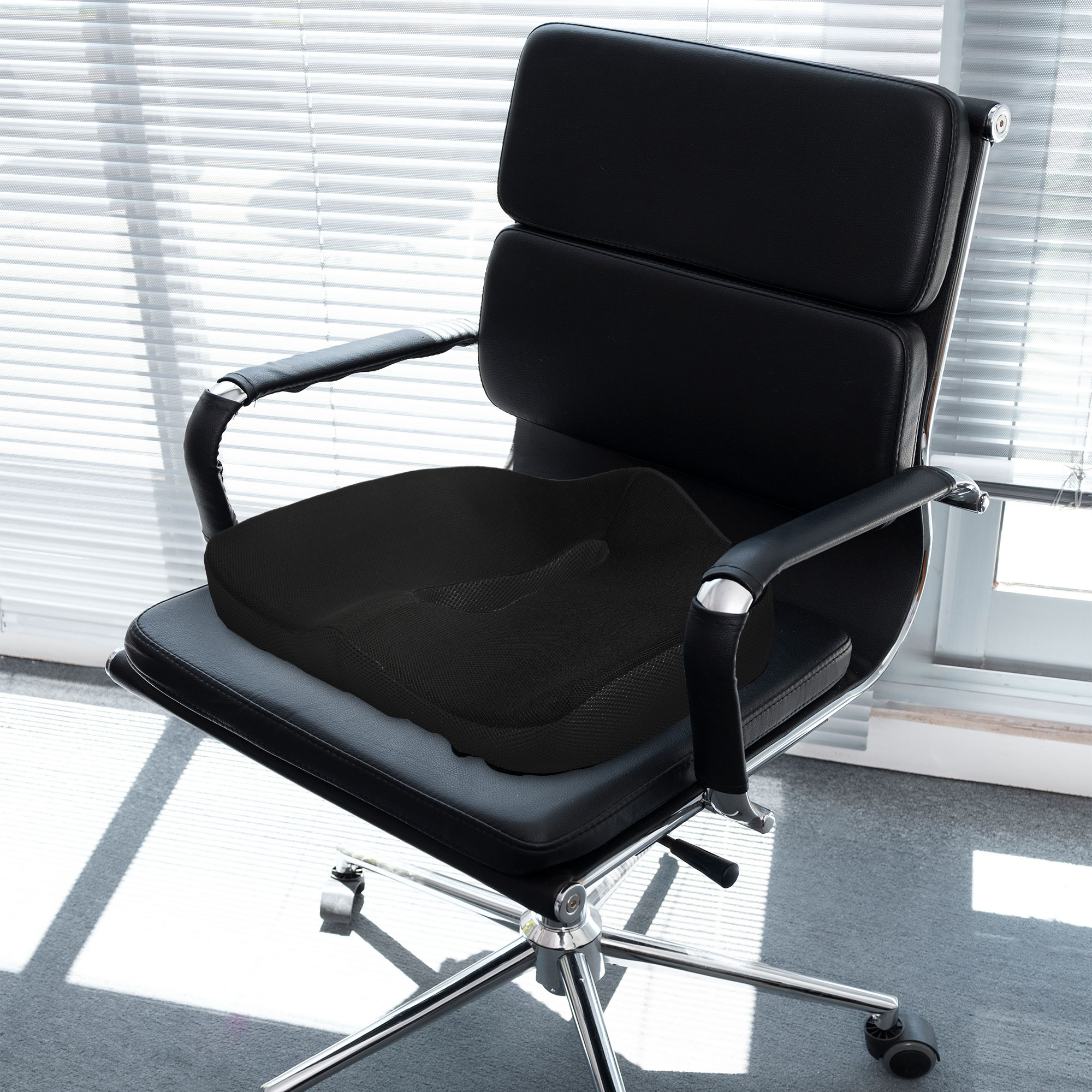 Ortopædisk Sædehynde Ergonomisk Sædehynde til Kontorstol, Bil & Co., Memory Foam Halebenhynde til Haleben, Iskias, Hæmorider, Rygsmerter, Sort