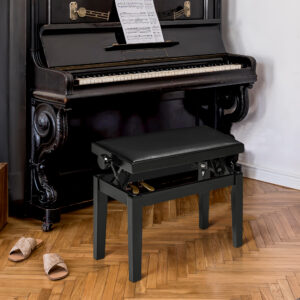 Klaverstol Højdejusterbar Klaverbænk med Læderhynde, Kunstlæder, Gummitræ, Sort, 63 x 33 x 45-56 cm, Ideel til Pianister