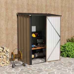 Redskabsskur med pejstag 1,34 m² metal havehus redskabsskur galvaniseret stål brun 161,5 x 94,5 x 196 cm