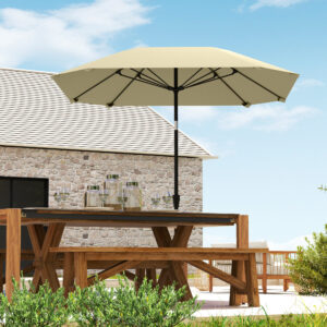 Parasol Ø233 cm, parasol med foldefunktion, ottekantet balkonparasol, strandparasol, vindtæt, stabil, markedsparasol, svingparasol, solbeskyttelse til strand, balkon, terrasse, have, beige