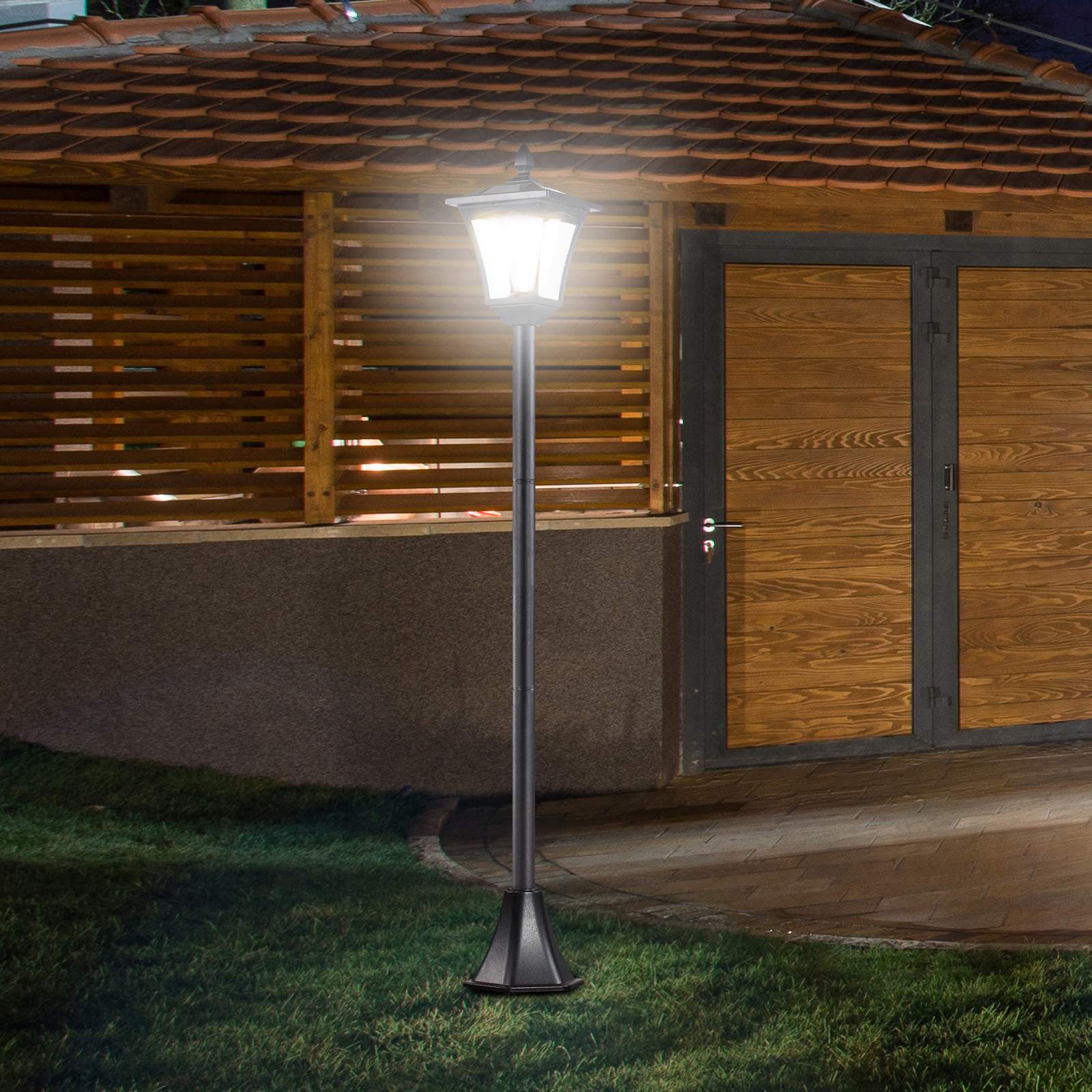 Solcelledrevet havelanternelampe med LED 40 lumen sort 18 x 18 x 160 cm