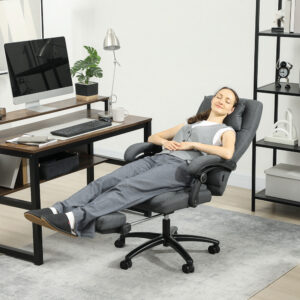 Kontorstol med massagefunktion, ergonomisk skrivebordsstol med lænefunktion, nakkestøtte med USB-stik, højdejusterbar drejelig executive-stol med linned-look, mørkegrå