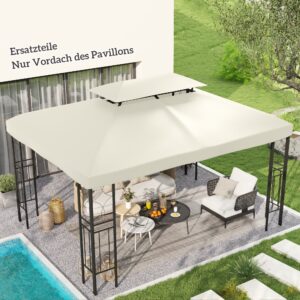 Reservetag til metalpavillon 4x3m med lækageåbning, cremehvidt pavillontag af polyester til have- og festtelt