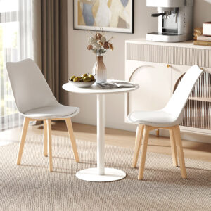 Spisebord, Rundt Køkkenbord til 2 Personer, Moderne Spisebord til Stue, Have, Stål, Ø60 x 72 cm, Hvid