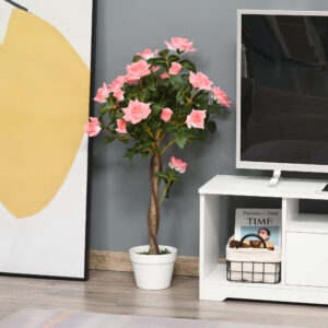 Kunstige rosenplanter stor 90 cm kunstig plante, kunstige plastikplanter rosentræ i en potte, kunstigt træ som ægte til stue soveværelse kontor moderne dekoration gave