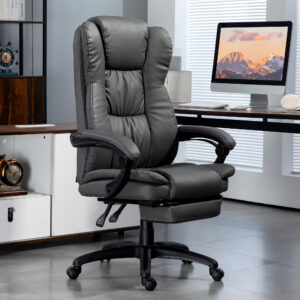 Kontorstol Executive Drejestol Løftbar med Fodstøtte Nakkestøtte Ergonomisk Stol Vibrationsskrivebordsstol med Hvilefunktion Massagefunktion Kunstlæder Mørkegrå 68,5x68,5x113-121cm
