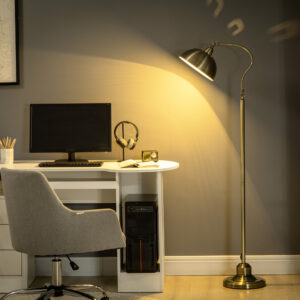 Gulvlampe Retro Buelampe med Justerbar Lampeskærm E27 Messingfinish til Stue & Soveværelse