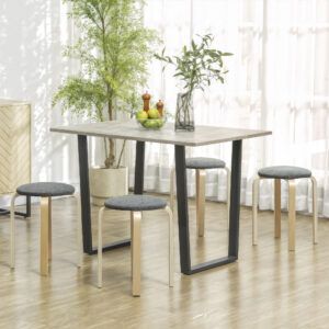 Sæt med 4 spisestueskamler, stabelbare skamler, runde skamler, køkkenskamler med linnedlook, polstrede skamler til spisestue, stue, køkken, grå