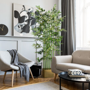 Kunstig Bambus, 180 cm Kunstig Plante i Fyrretræspotte, Stueplante, Kunstige Planter til Indendørs, Udendørs, Dekorative Planter, Grøn