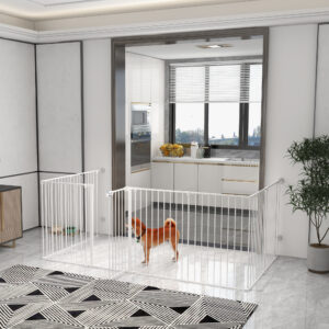 Hvalpelegegård, 90 cm høj, barriere, 8 paneler, foldbar, udendørs indhegning med låsefunktion til hunde