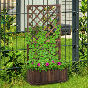 Udendørs højbed med espalier, træblomsterkasse, 72,5 x 31,5 x 149,5 cm, ideel til klatreplanter og roser i haven