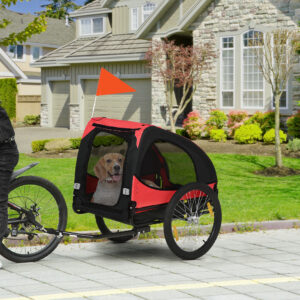 Hundetrailer, Sammenklappelig Hundecykeltrailer, Hundeklapvogn med Reflekser, Hurtigudløser, Hundecykeltrailer, Vandafvisende, Oxfordstof, Stål, Rød, 140 x 71 x 83 cm