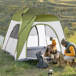 Campingtelt 4-personers familietelt med vindue 240x240x195cm aluminiumslegering og glasfiber nem at sætte op grøn grå 190TPU1000mm