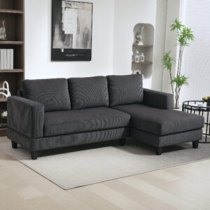 Hjørnesofa med chaiselong 3-personers sofa L-formet polstret hjørnesofa med corduroy-look, højdensitetsskum, op til 400 kg, til stue, soveværelse, 214 x 134 x 87 cm mørkegrå