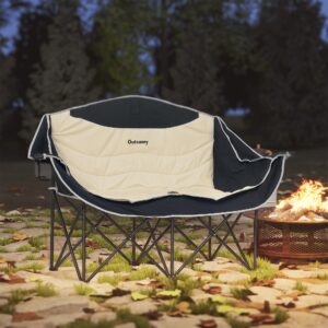 Klapstol 2-personers foldbar campingstol med kopholder og bæretaske, udendørs klapstol med en lasteevne på op til 250 kg, robust og let polstret, fiskestol, havestol til haven, camping, strand