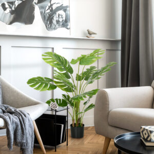 Kunstig Monstera 120 cm kunstig plante med potte og PE-mos, bedragerisk ægte til stue og dekoration i grøn