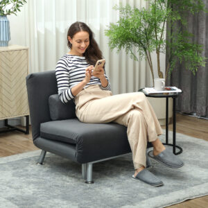 Sammenklappelig lænestol med sengefunktion, ryghynde, sammenklappelig lænestol i fløjlslook, justerbar ryglæn, lasteevne op til 150 kg, til stue, mørkegrå