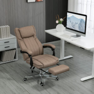 Kontorstol med 5 massagetilstande, Ergonomisk Skrivebordsstol med Justerbar Ryglæn, Nakkestøtte, Fodstøtte, Højdejusterbar Drejestol med Fjernbetjening, Hørlook, Brun