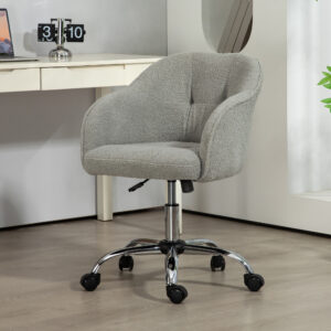 Hjemmekontorstol, Ergonomisk Skrivebordsstol, Drejestol, Højdejusterbar Kontorstol med Gyngefunktion, Teddy Velvet Look, Vanity Chair til Soveværelse, Arbejdsværelse, Grå