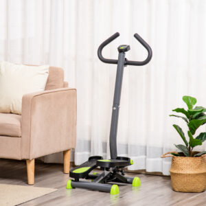 Home Trainer Stepper Fitness Swing Stepper med LCD-display og håndtag op til 100 kg, stål ABS, grå og grøn, kompakt 55 x 44 x 108 cm