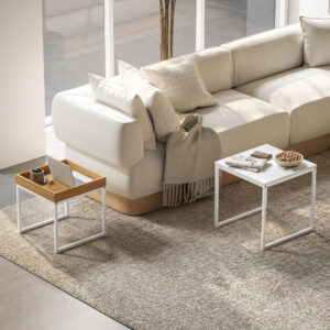 Sæt med 2 sofaborde, firkantet sidebord, sofabord med stålstel, sofabord i moderne design, til stue, lasteevne op til 30 kg, hvid + eg