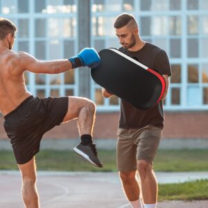 Kickboxing træningsbeskyttere Muay Thai boksebeskyttere med syntetisk læderbetræk, ideelle til træning og fitness