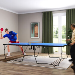 Tischtennisplatte, Klappbar Tischtennistsich mit Netz, Rollen, 2 Tischtennisschlägern und 3 Bällen, Stahl, Blau, 274 x 152,5 x 76 cm