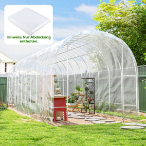 Drivhusfilm 8x10 m Vandtæt Havefilm med UV-beskyttelse, Ekstra Tyk Rivefast Plastfilm, Presenning til Drivhus Polytunnel, Tunnelfilm til Udendørs Brug Transparent