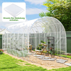 Drivhusfilm 7x8 m Vandtæt Havefilm med UV-beskyttelse, Ekstra Tyk Rivefast Plastfilm, Afdækning til Drivhus Polytunnel, Tunnelfilm til Udendørs Brug Transparent