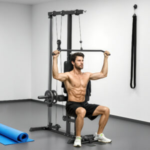 Multifunktionelt hjemmegym med lat pull-down stang, kabeltræksystem, vægte op til 50 kg, fitnessudstyr til hjemmegym, styrketræning