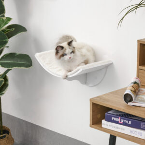 Katzenliege Wandliege Katzenbett mit Plüschauflage 41 x 28 x 21 cm in Weiß, ideal für Katzenregal & Wandmontage