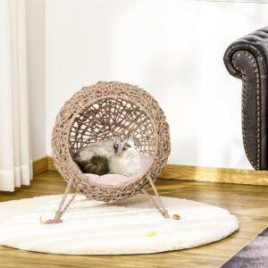 Rattan Kattehus med Hynde Katte Soveplads Kattehule med Hævede Fødder Naturlig Ø52 x 58 cm