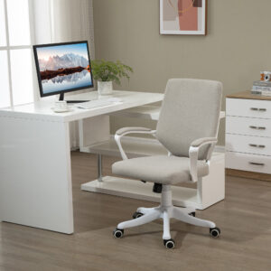 Kontorstol ergonomisk skrivebordsstol med lændestøtte, højdejusterbar op til 120 kg i beige til kontor og hjemmekontor
