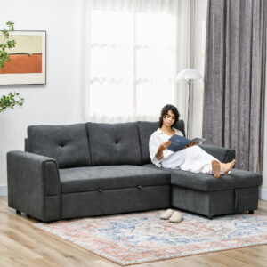 3-personers sofa med sengefunktion, sovesofa med chaiselong, polstret sofa, mørkegrå