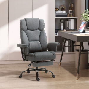 Kontorstol med hældningsfunktion, 150° foldbar ergonomisk skrivebordsstol med nakkestøtte, højdejusterbar op til 135 kg, grå