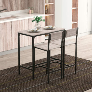 Barbord med 2 stole, 3-delt bordsæt, barstol MDF i natur og sort, 89x45x87cm til køkken og spiseplads