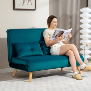 2-personers sovesofa, sovesofa med justerbar ryglæn, stofbetræk, metalstel, grøn